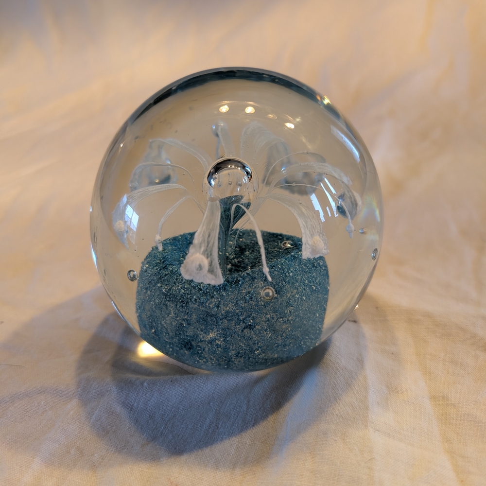2/80$ Big Vintage Blue and White Glass Flower Paperweight - Vintage